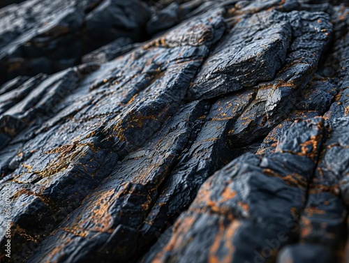 A rough black stone with a ...