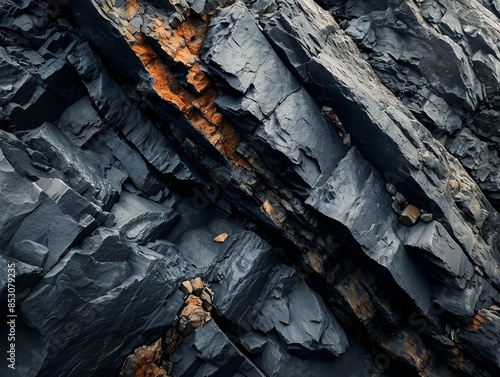 A rough black stone with a ...