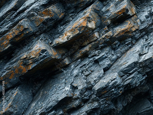 A rough black stone with a ...