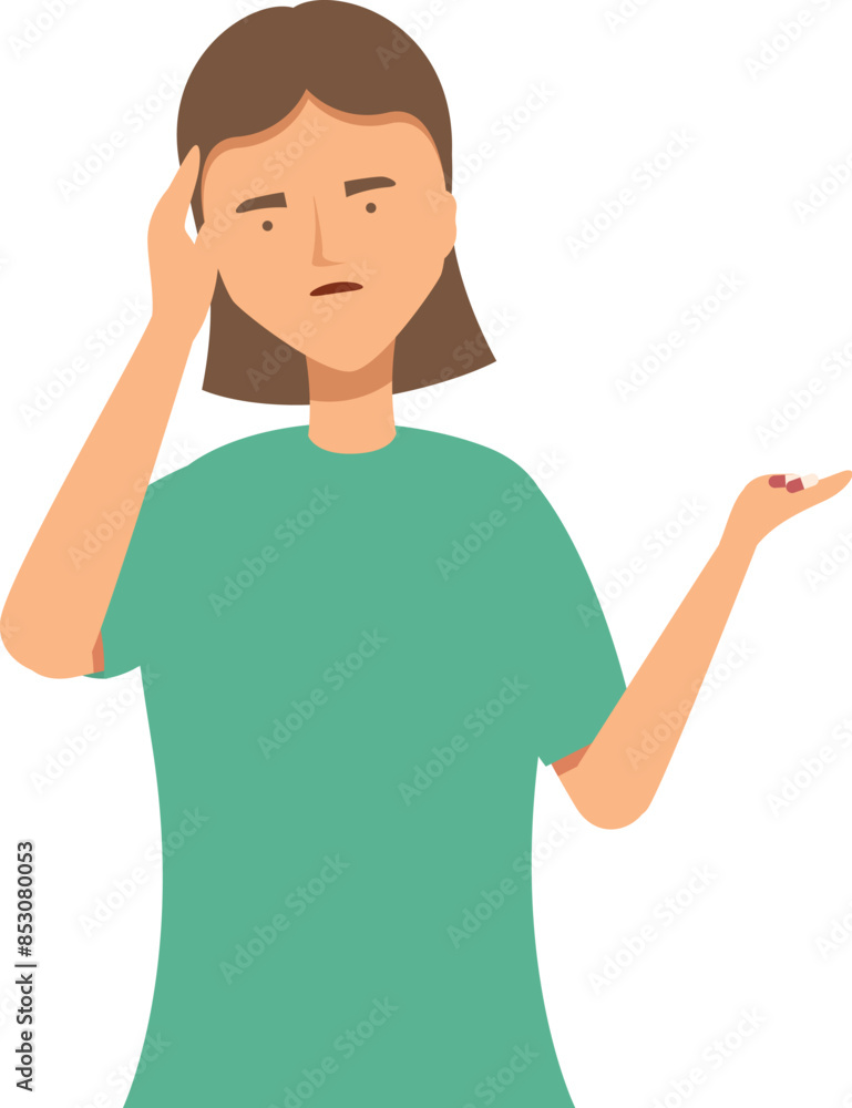Young woman is touching her head, suffering from a headache Young woman is touching her head, suffering from a headache