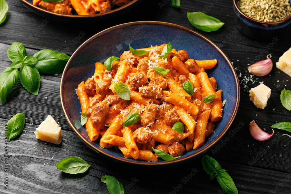 Homemade sausage and fennel pasta with cream tomato sauce Homemade sausage and fennel pasta with cream tomato sauce