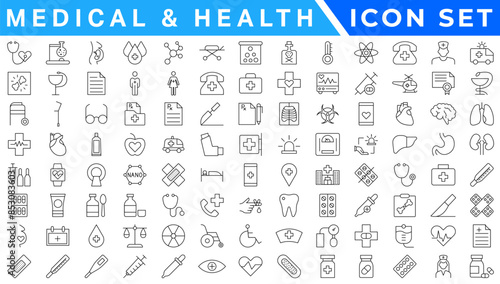Medicine and Health symbols - minimal thin line web icon set. Outline icons collection. Simple vector illustration.