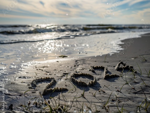 A Summer Destination Wedding onSandy BeachOcean Background. photo