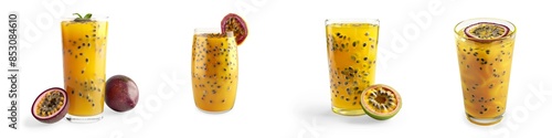 A set of Tasty Yellow, a Glass of Tangy Passion fruit isolated on a transparent background 