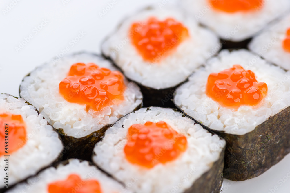Sushi set and composition at white background. Japanese food restaurant, sushi maki gunkan roll plate or platter set. Sushi set and composition at white background. Japanese food restaurant, sushi maki gunkan roll plate or platter set.