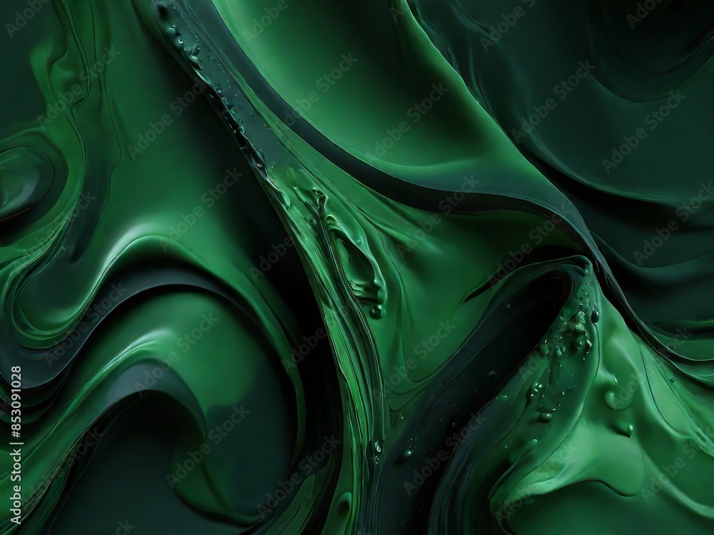 Painted background. Abstract emotional art. Modern design element. Liquid acrylic paints dark green.