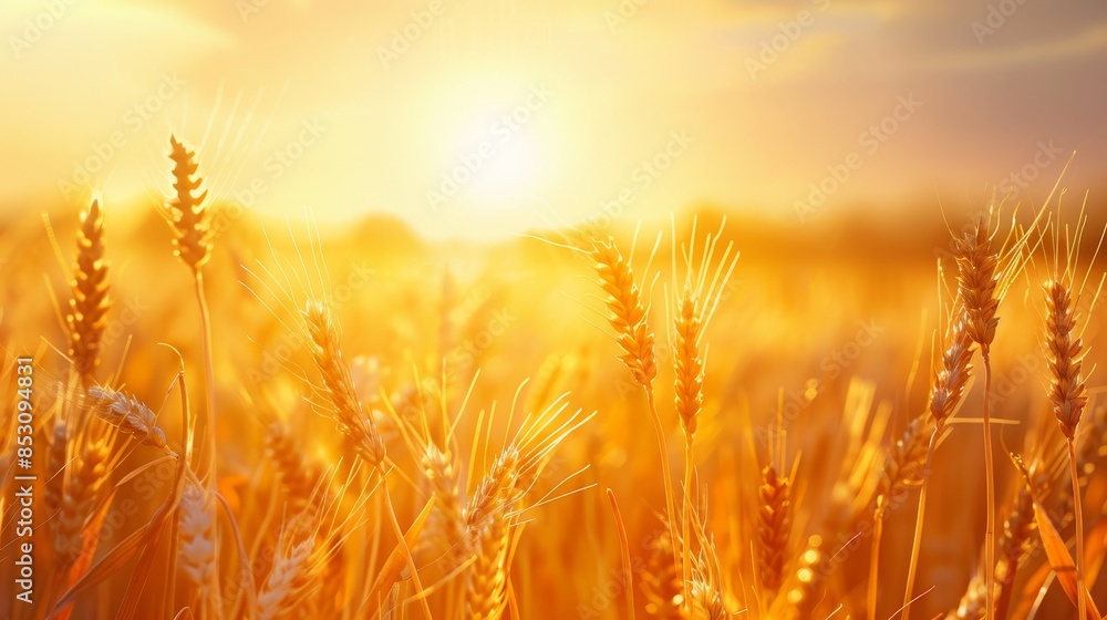Realistic photo capturing a beautiful sunset sky over a golden wheat field on a clear day Realistic photo capturing a beautiful sunset sky over a golden wheat field on a clear day