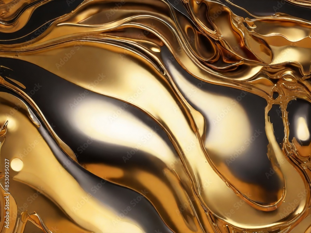 Painted background. Abstract emotional art. Modern design element. Golden liquid acrylic paints