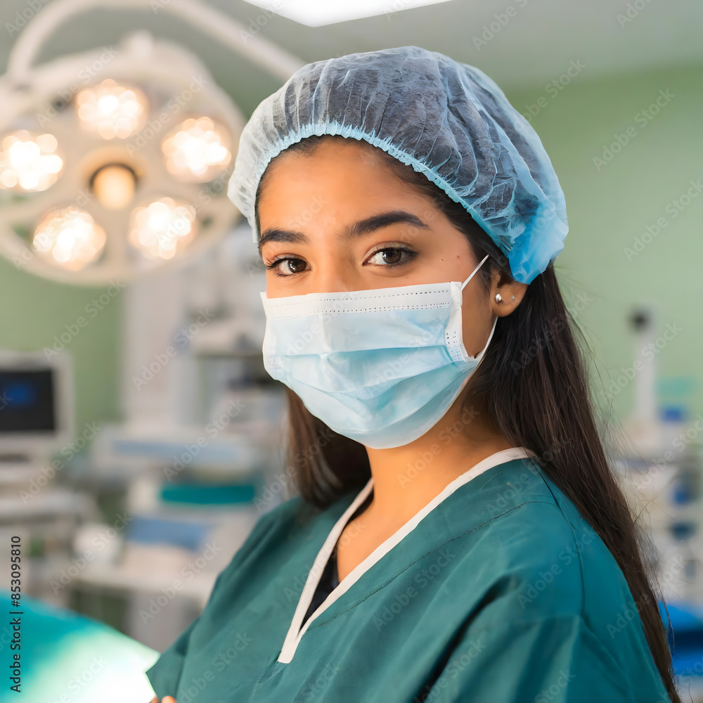 Middle eastern surgeon in operating room looking at camera Middle eastern surgeon in operating room looking at camera