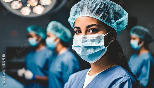 Middle eastern surgeon in operating room looking at camera