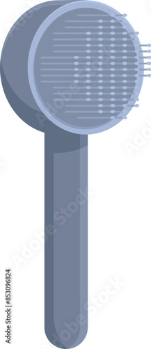 Modern hairbrush with plastic bristles is lying on white background, hairdressing tool