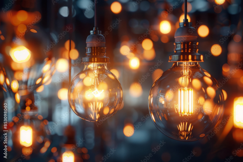 Large bulbs glowing with yellow light close up
Large bulbs glowing with yellow light close up