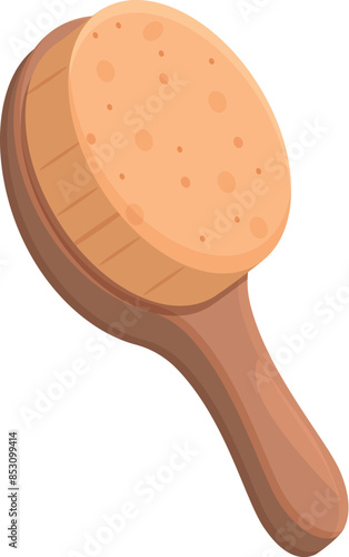 Round wooden body brush with natural bristles for dry massage is lying on a white background