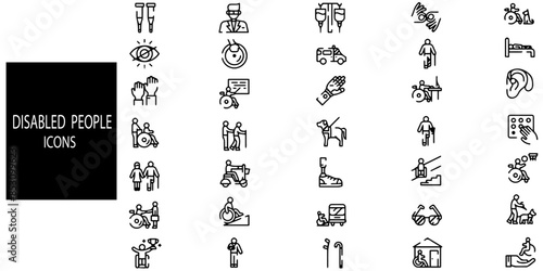 Disabled people concept 35 icons set. .Vector illustration.