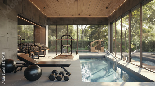 Wallpaper Mural Gym with spa swimming pool in interior modern house. Serene partial contemporary style Torontodigital.ca