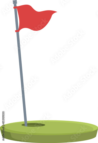 Red golf flag waving on putting green illustration represents the sport of golf, aiming for the hole, and achieving victory