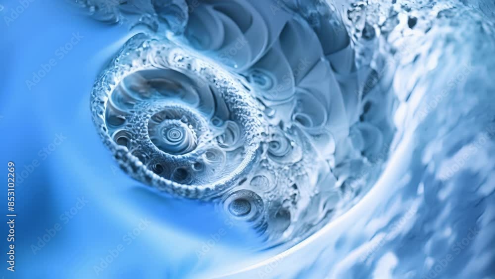 Zooming in reveals a repeating pattern of interconnected spirals each one a smaller version of the larger whole. Zooming in reveals a repeating pattern of interconnected spirals each one a smaller version of the larger whole.