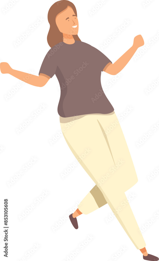Young woman is happily walking, enjoying a carefree moment Young woman is happily walking, enjoying a carefree moment