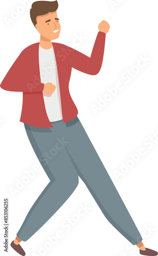 Young man is happily dancing and having a good time