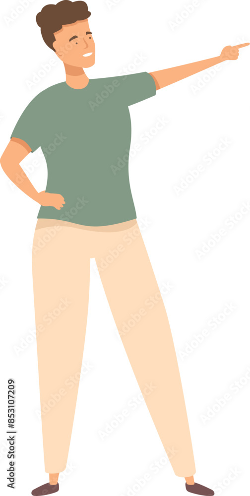Young man is pointing with his finger showing the direction Young man is pointing with his finger showing the direction