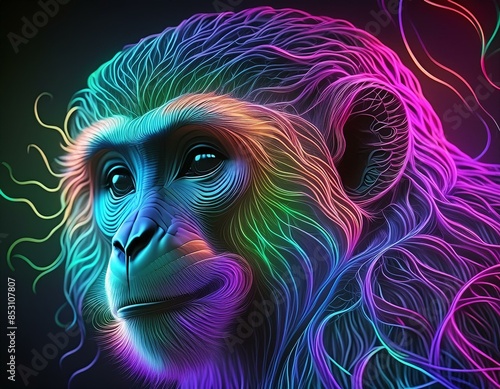 Up close profile of a capuchin monkey with details in vivid neon colors photo