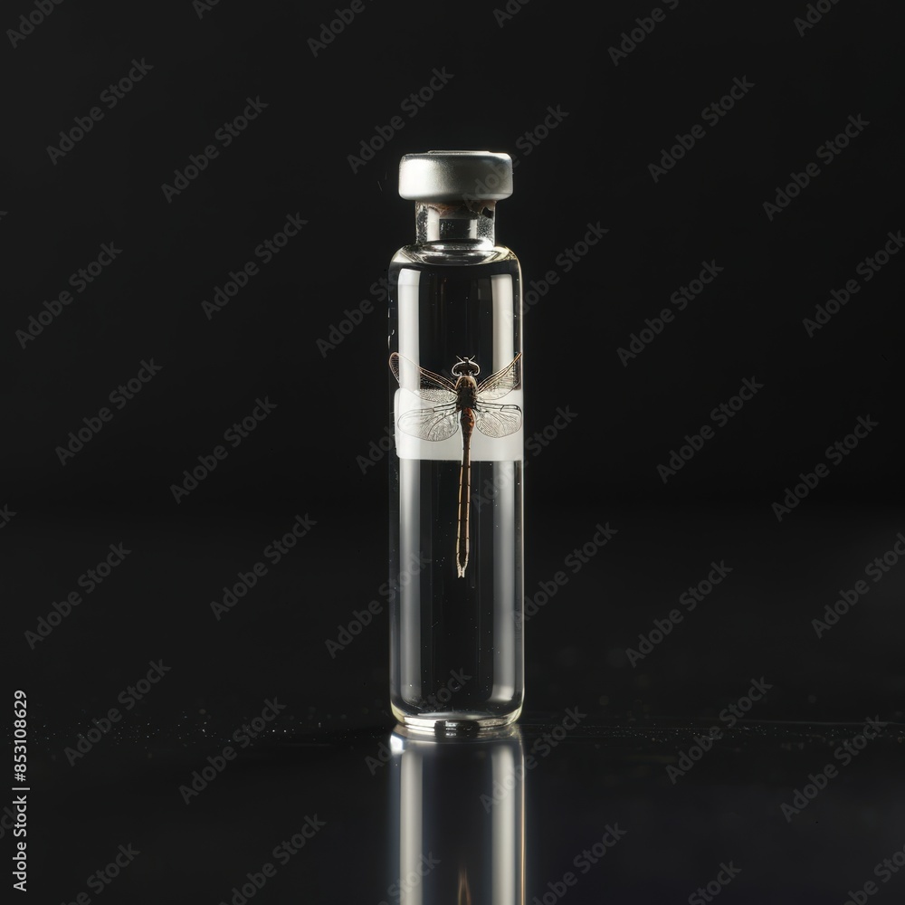 a small glass bottle with a dragonfly inside