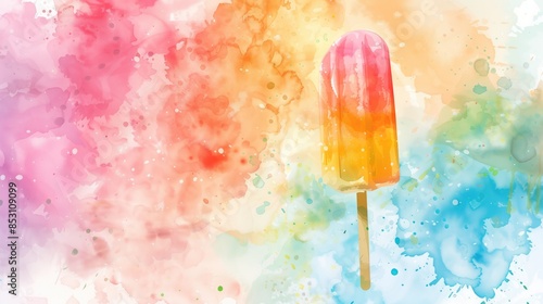 Abstract watercolor background with colorful popsicle, great for summer-themed projects and posters. High quality illustration