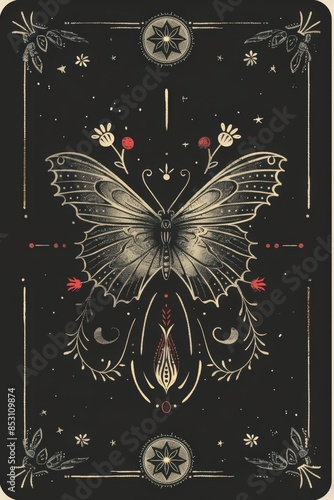 a butterfly with flowers and stars on it photo