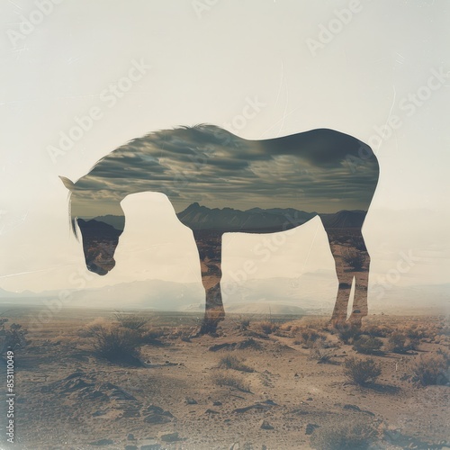 a horse standing in the desert photo