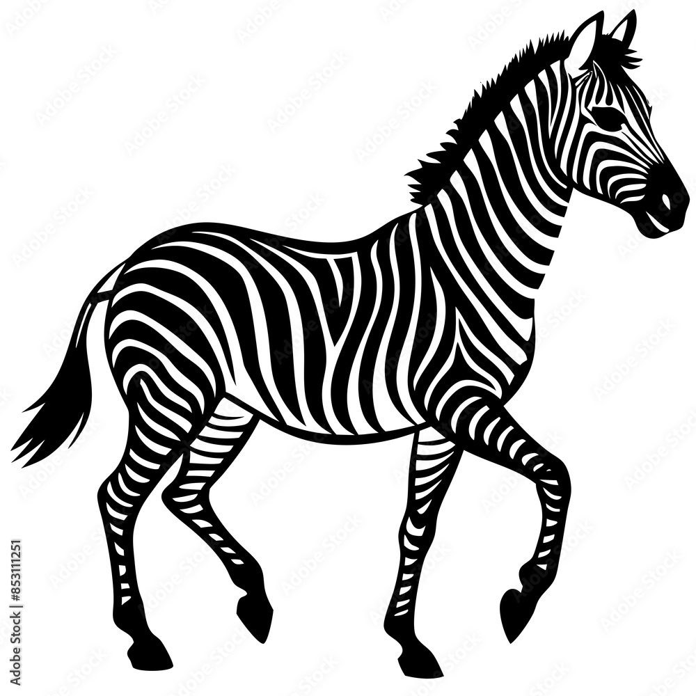 Fototapeta premium zebra-in-action-silhouette-isolated-on-white-backg