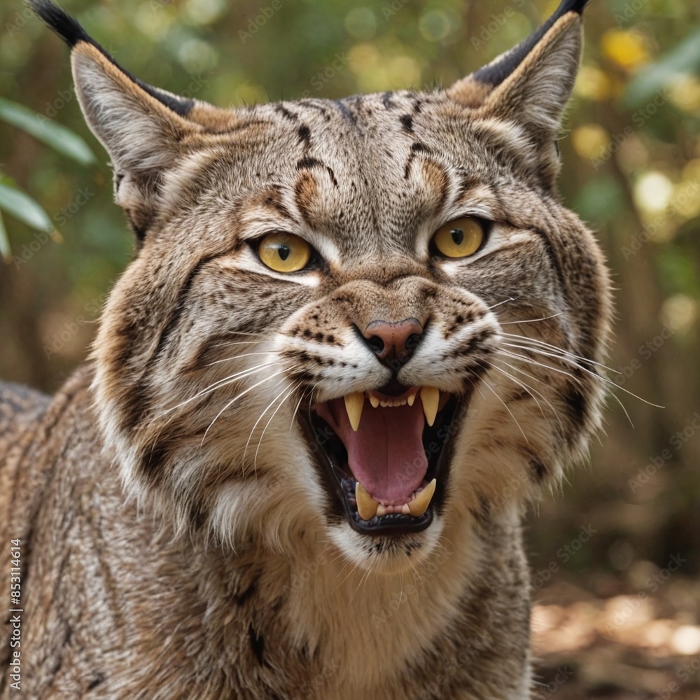 Wild Bobcat in the Shadows Fierce Predator in Closeup Wild Bobcat in the Shadows Fierce Predator in Closeup