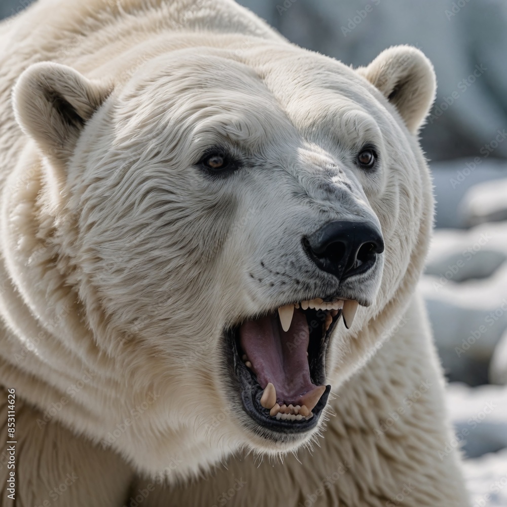 Frostbite Fury Intense Polar Bear Roaring in Arctic Wilderness Frostbite Fury Intense Polar Bear Roaring in Arctic Wilderness
