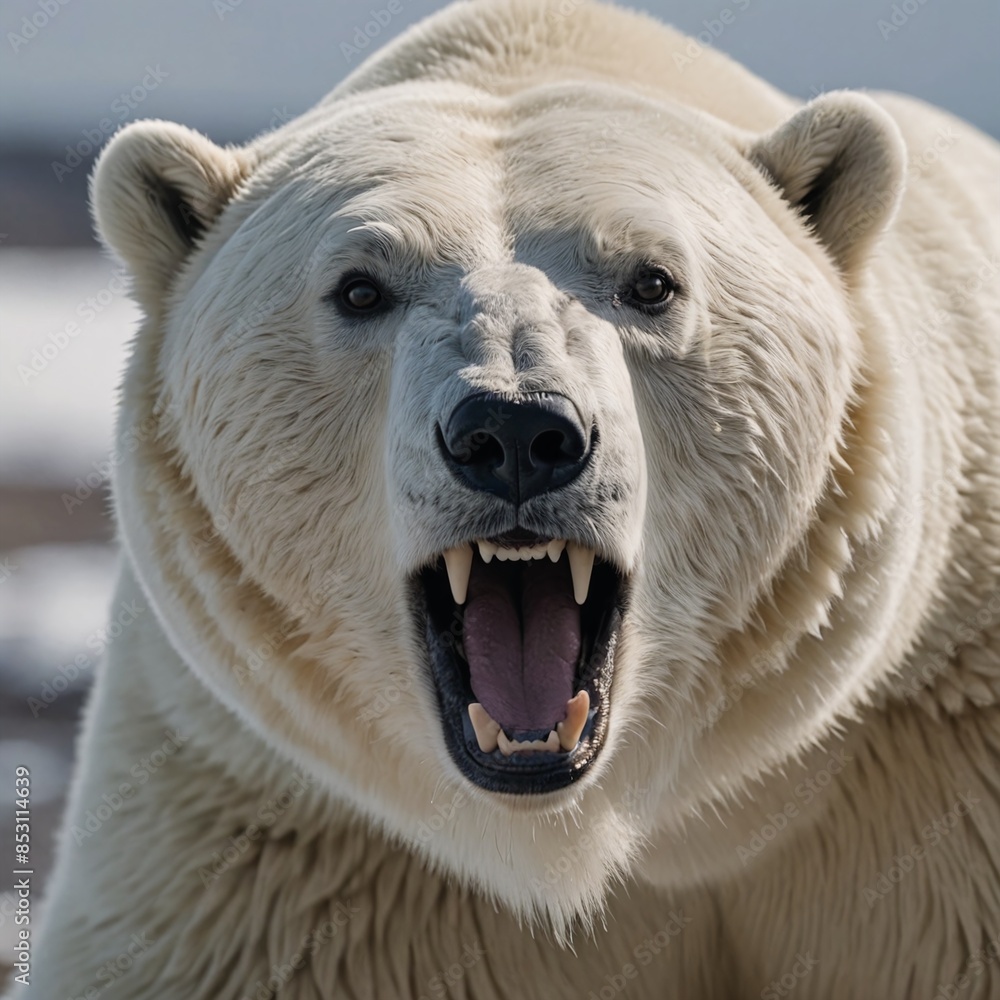 Frostbite Fury Intense Polar Bear Roaring in Arctic Wilderness Frostbite Fury Intense Polar Bear Roaring in Arctic Wilderness