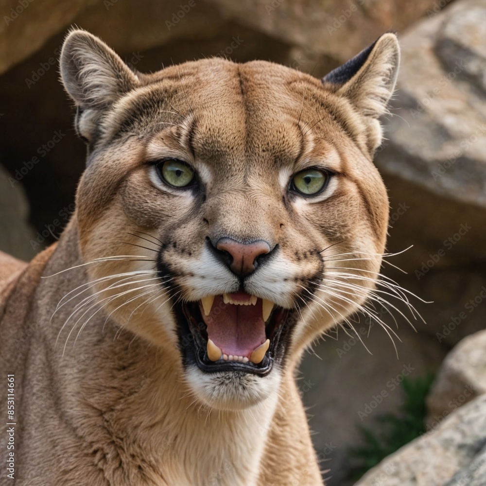 Obraz premium Fierce Puma Portrait Intense Growling Predator in Closeup View