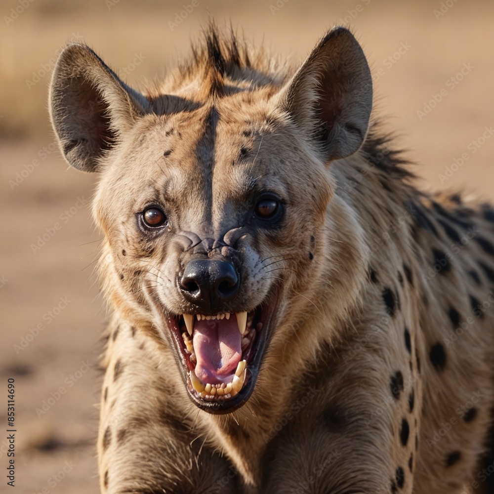 Obraz premium Savage Beauty Snarling Hyena CloseUp in Arid Plains