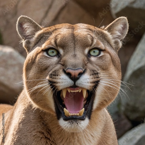 Fierce Puma Portrait Intense Growling Predator in Closeup View