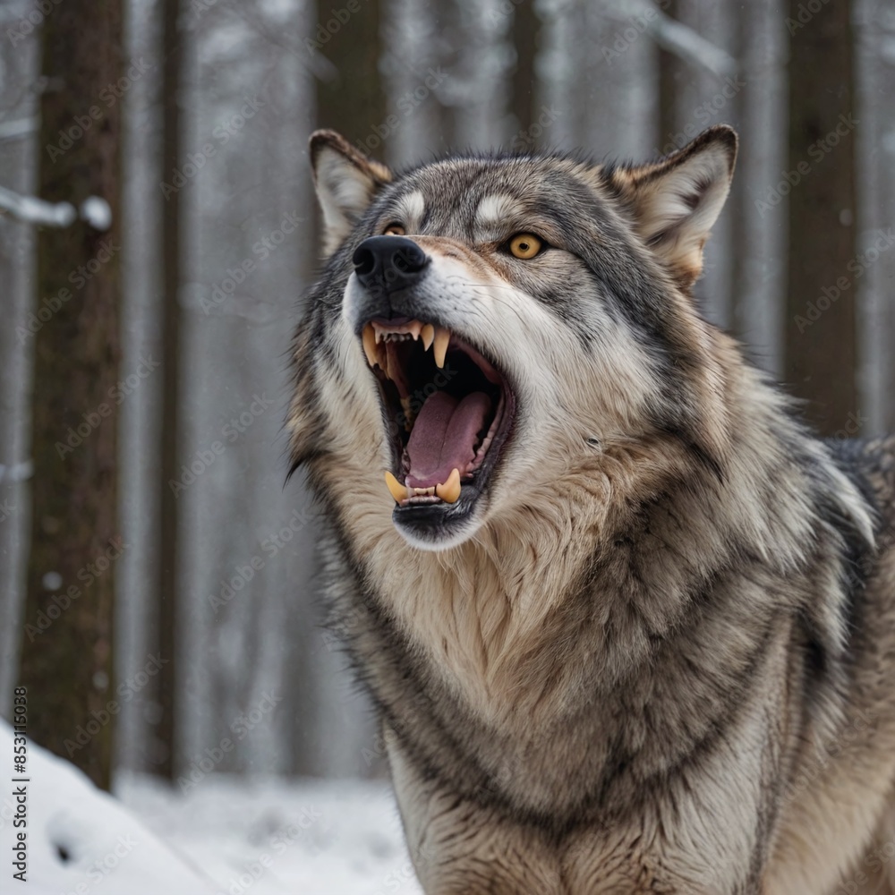 Majestic Wolf in Snowy Forest Intense Gaze Majestic Wolf in Snowy Forest Intense Gaze