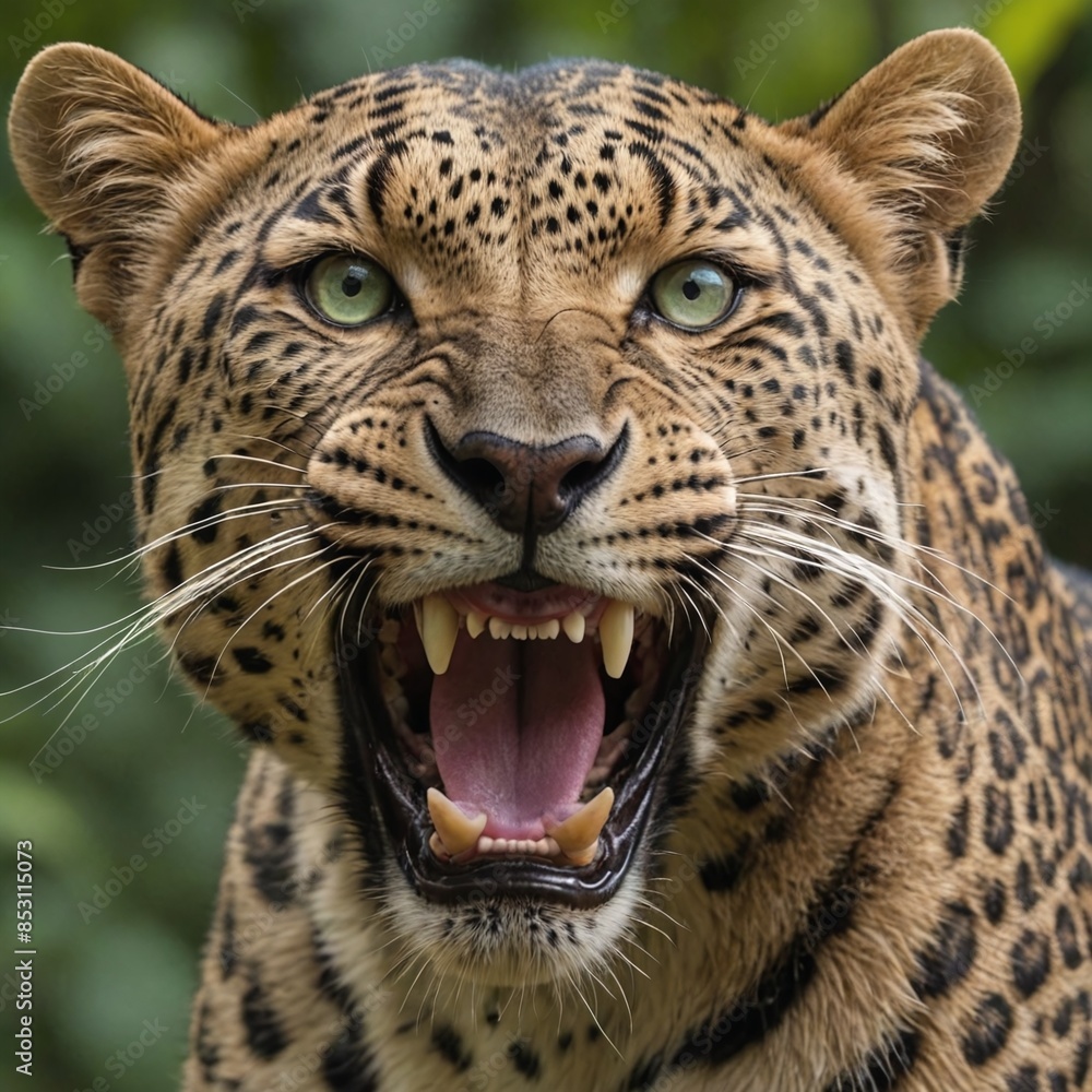 Fototapeta premium Jungle Predator Intense GreenEyed Leopard in Closeup View