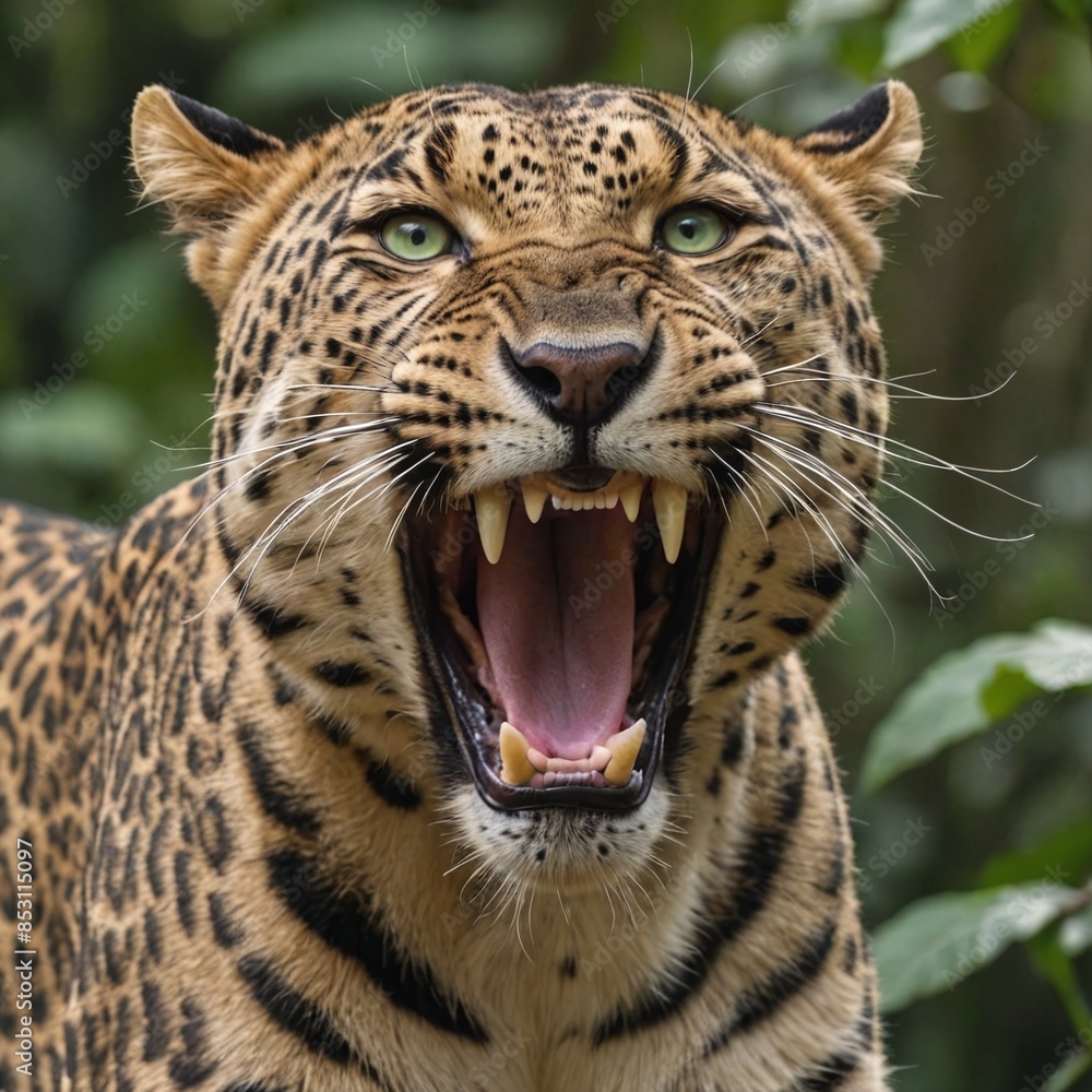 Fototapeta premium Jungle Predator Intense GreenEyed Leopard in Closeup View