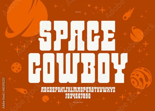 Massive serif font in American style, wild west saloon and western vector typography for logo creation, bold typeface in vintage America style, display font for posters and headlines.