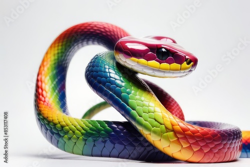 Obraz na płótnie Bright snake in LGBT rainbow colors on a white background w salonie