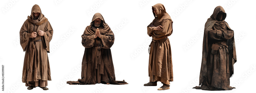 Naklejka premium monks in traditional brown robes spirituality and devotion transparent background