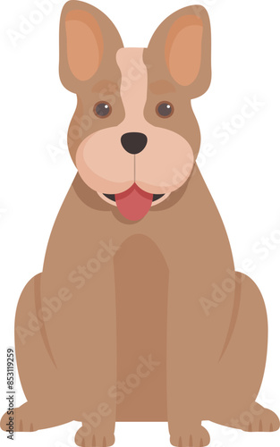 Happy bulldog is sitting and looking forward with its tongue out
