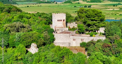 Aerial view of Butrinti national park and the ancient ruins in Sarande, southern Albania.  photo