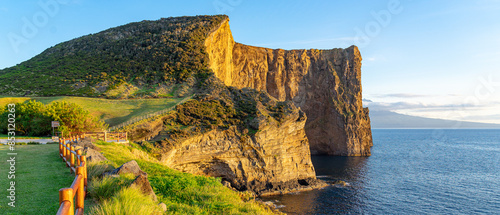 Viewpoint between the hills in the late afternoon at sunset, Velas. São Jorge Island-Azores-Portugal.