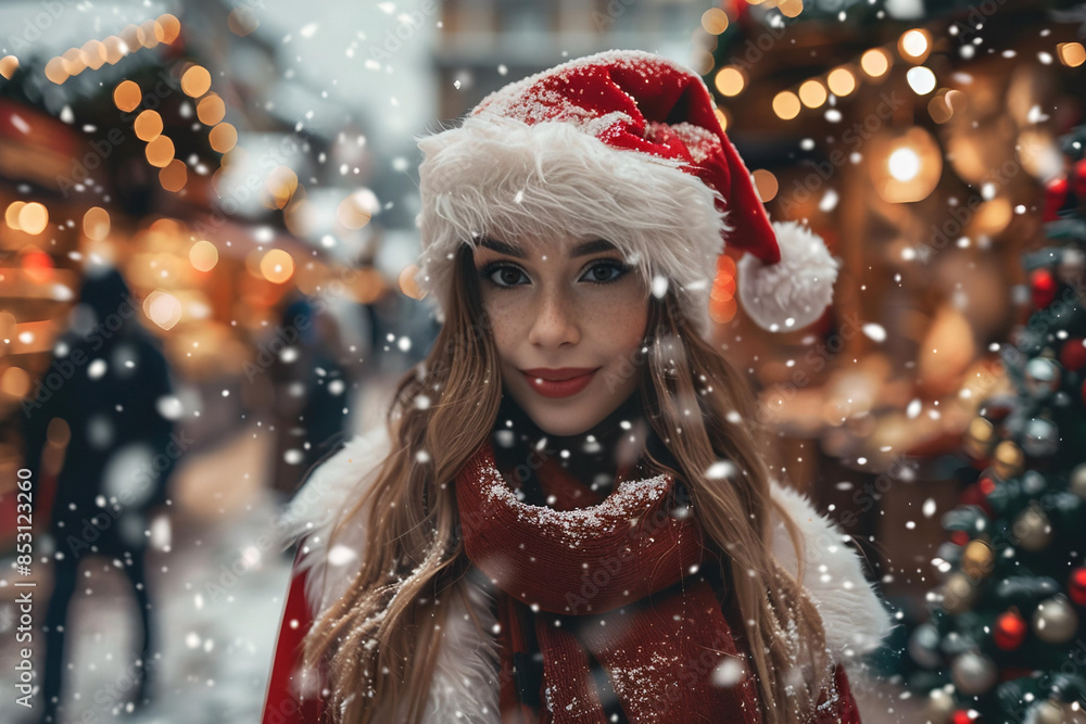 pretty women in the snowflakes rain in the festive season pretty women in the snowflakes rain in the festive season