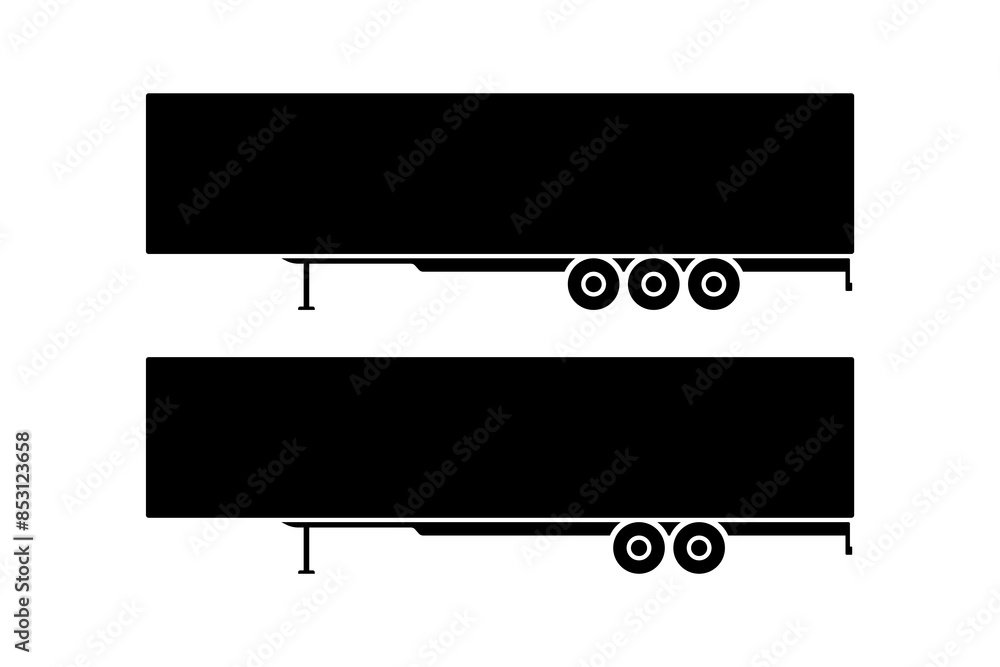 Semi-trailer for truck tractor icon. Black silhouette. Side view. Vector simple flat graphic illustration. Isolated object on a white background. Isolate. Semi-trailer for truck tractor icon. Black silhouette. Side view. Vector simple flat graphic illustration. Isolated object on a white background. Isolate.