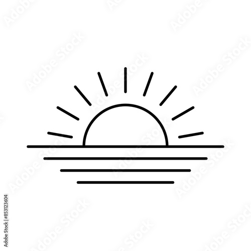 Sun icon. Black contour linear silhouette. Editable strokes. Horizontal front view. Vector simple flat graphic illustration. Isolated object on a white background. Isolate.