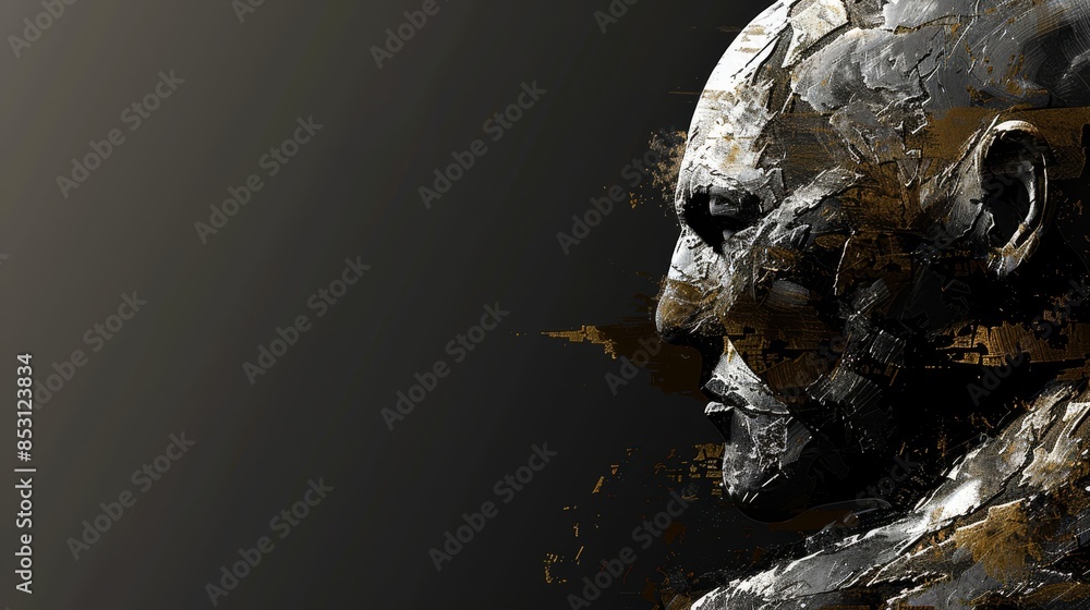 A digital painting of a man's face with a beard and a bald head centrally placed against a black backdrop A digital painting of a man's face with a beard and a bald head centrally placed against a black backdrop