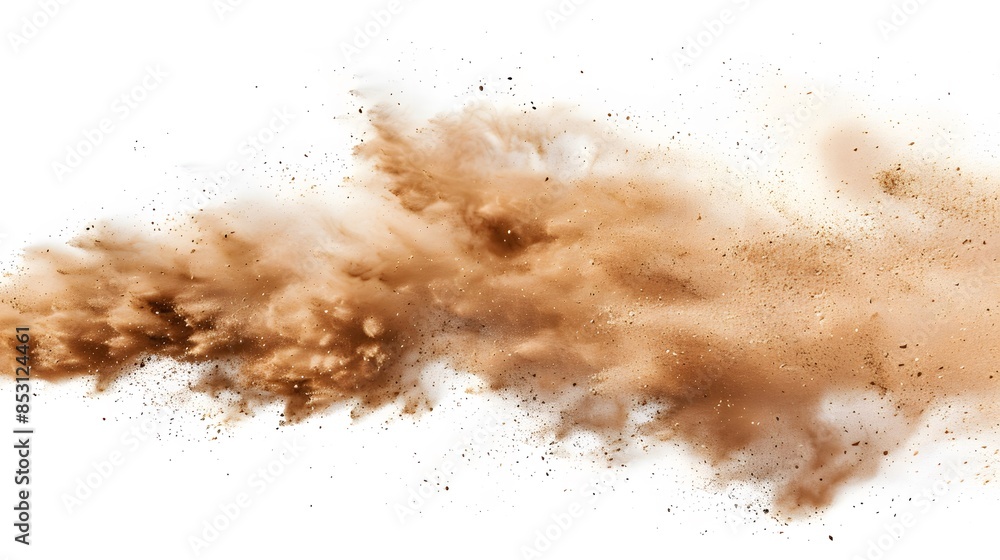 Tan cloud of sand blown on a white background Tan cloud of sand blown on a white background